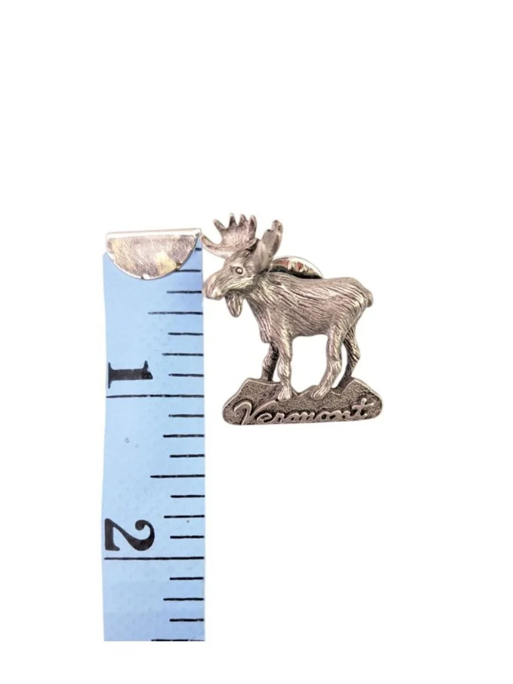 Vintage Vermont Moose Lapel Hat Pin Pewter Mark Eliot Schwabe Souvenir Signed